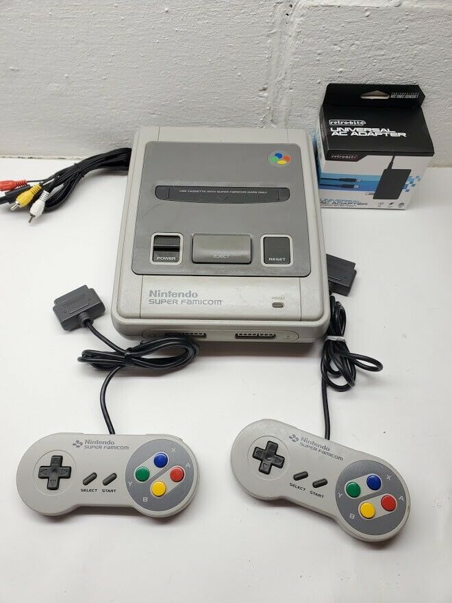 Nintendo Super Famicom Console Controller x2 SNES Japan Import With Cables